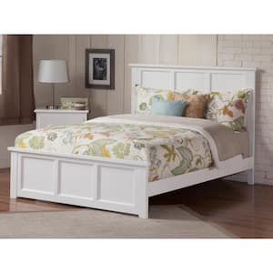 Madison White Solid Wood Frame King Size Low Profile Platform Bed with Matching Footboard and USB Charger