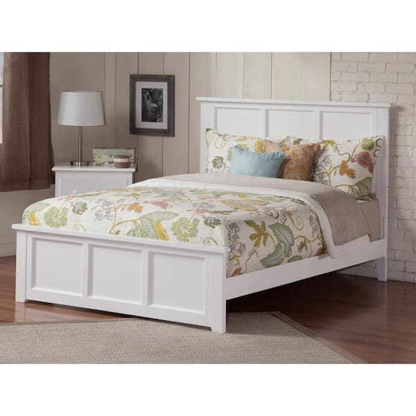 AFI Madison White Solid Wood Frame King Size Low Profile Platform Bed with Matching Footboard and USB Charger