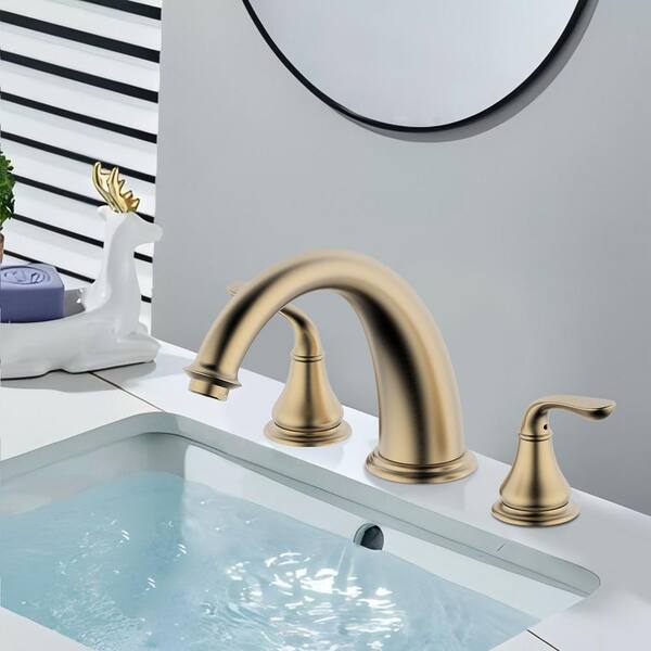 Modern 8 in. Widespread Double-Handle High-Arc Bathroom Faucet in Brushed Gold