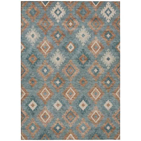 Chantille Machine Washable Indoor/Outdoor Abstract ACN2952 Teal 10 ft. x 14 ft. Area Rug