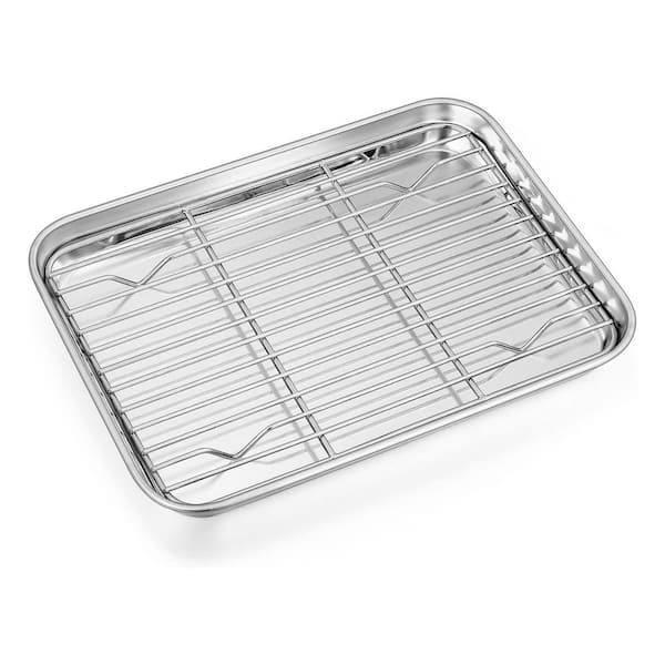 9-Piece Stainless Steel Silver Baking Sheet Pan Set Non Toxic Heavy Duty Easy Clean Dishwasher Safe for Oven