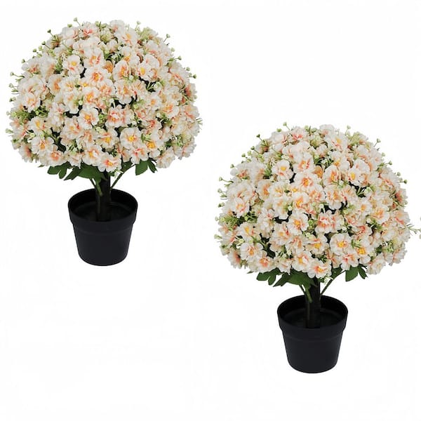 24 in. Artificial Snow Lotus Floral in Black Pot UV-Resistant Faux