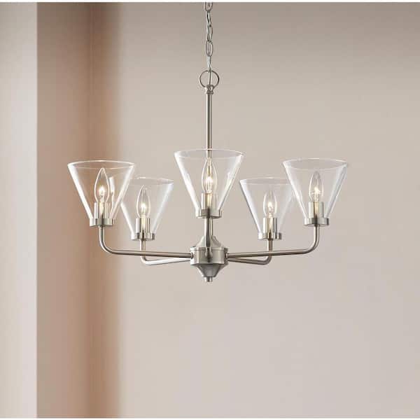 Myles 5-Light Reversible Chandelier Brushed Nickel Finish Clear Glass Shades