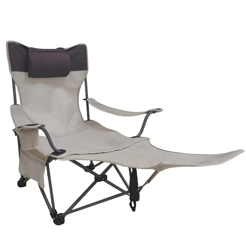 Metal Outdoor Lounge Chairs with Folding, Portable, 3-level Adjustment, Side Pockets & Cup Holder, Carry Bag in Beige price history on PriceWatchPro