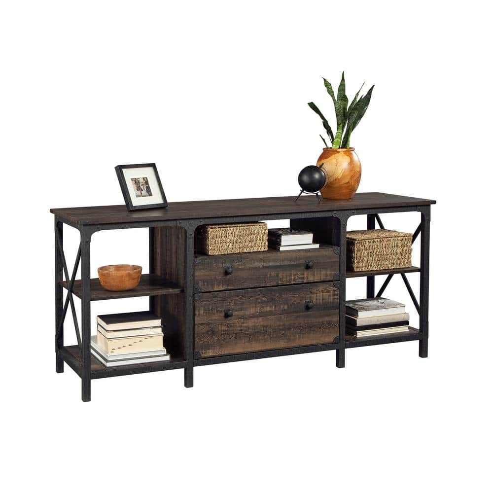 Brown Wood Credenza with Drawer and Filing Cabinet