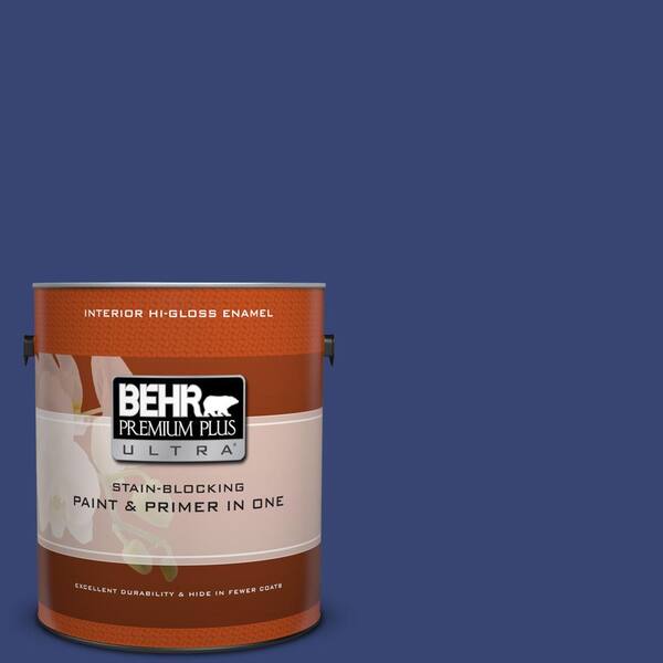 BEHR Premium Plus Ultra 1 gal. #T18-18 Constellation Blue Hi-Gloss Enamel Interior Paint and Primer in One