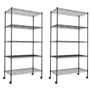 Heavy Duty 5-Shelf Storage Shelving Unit, 1250lbs Loading Capacity, Adjustable Steel Organizer Wire Rack, Black, 2 Pack