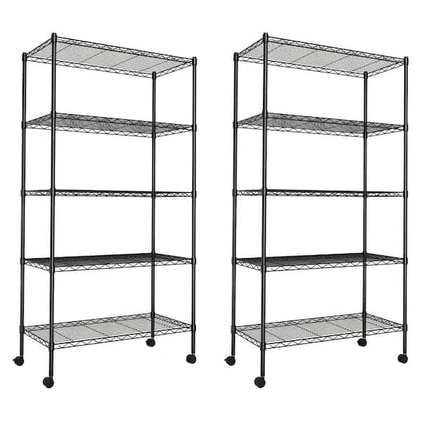 Heavy Duty 5-Shelf Storage Shelving Unit, 1250lbs Loading Capacity, Adjustable Steel Organizer Wire Rack, Black, 2 Pack