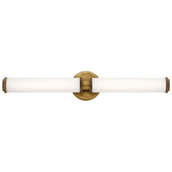KICHLER Indeco 27 in. Natural Brass Integrated LED Linear Transitional Bathroom Vanity Light Bar