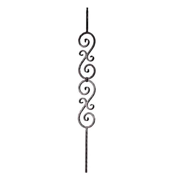 arteferro 44 in. x 1/2 in. Hammered Bar Double Scroll 4 in. x 24 in. Old World Copper Powder Coated Wrought Iron Metal Stair