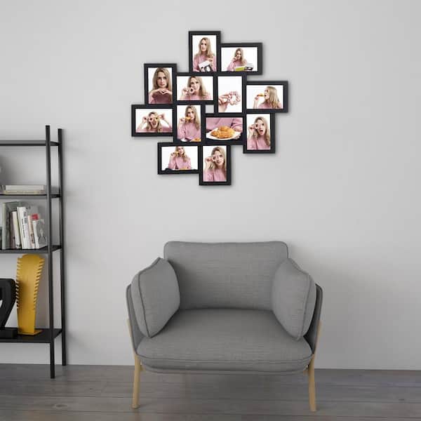 Lavish Home 12-Opening 4 in. x 6 in. Black Picture Frame Collage