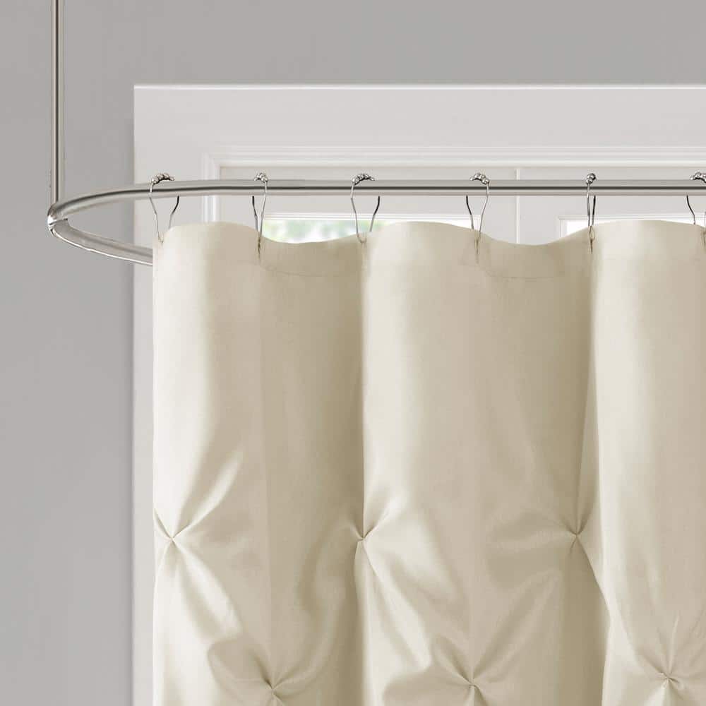 Ivory Tufted Faux Silk Shower Curtain, 72 x 72 Inches
