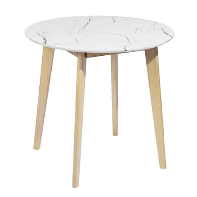 White Marble Surface Round MDF Solid Wood Dining Table