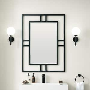 Acken 40 in. W x 30 in. H Rectangular Aluminum/Stainless Steel Framed Wall Vanity Mirror in Matte Black