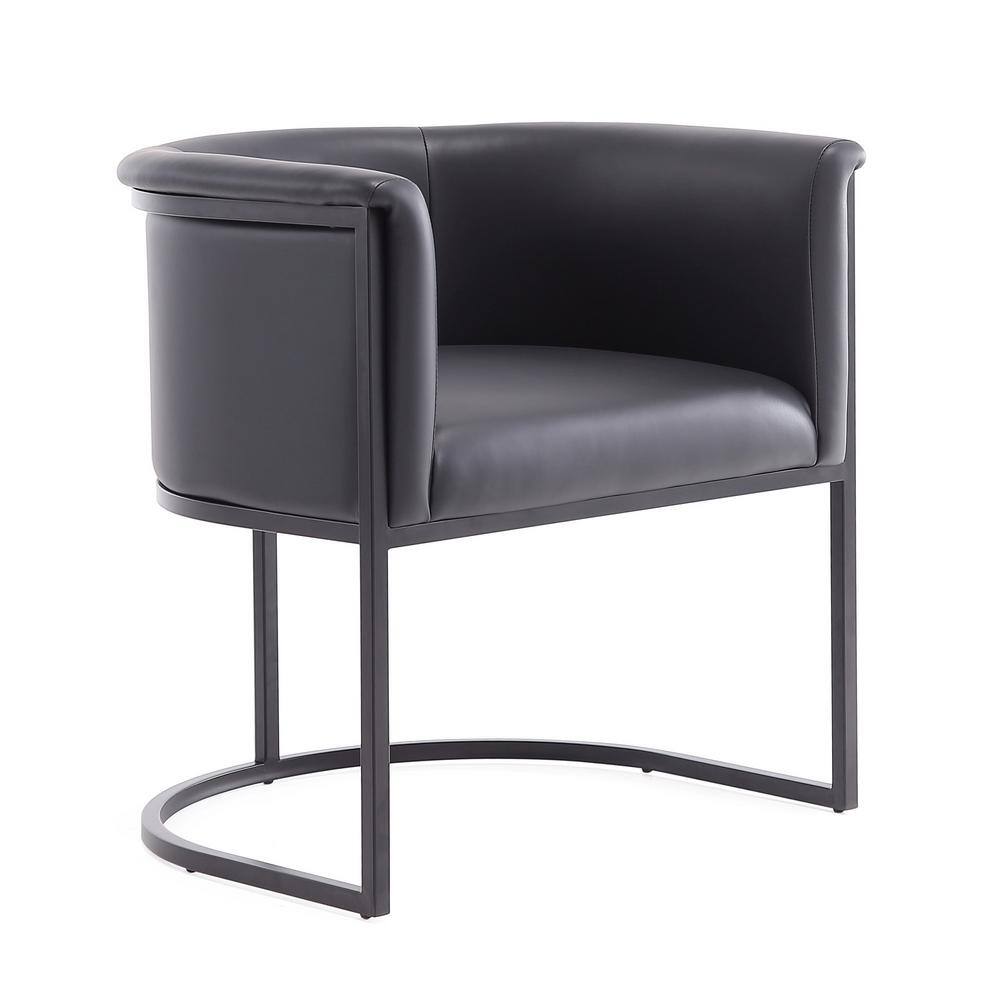 Modern Black Faux Leather Upholstered Metal Arm Dining Chairs, Set of 2
