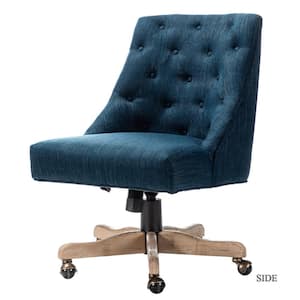 Jovita Navy Button-Tufted Upholstered 17.5 in.-21.5 in. Adjustable Height Swivel Task Chair with Solid Wood