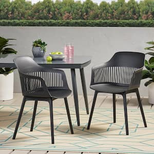 2-piece hard plastic outdoor leisure chair, stylish and atmospheric design, suitable for patio terrace black