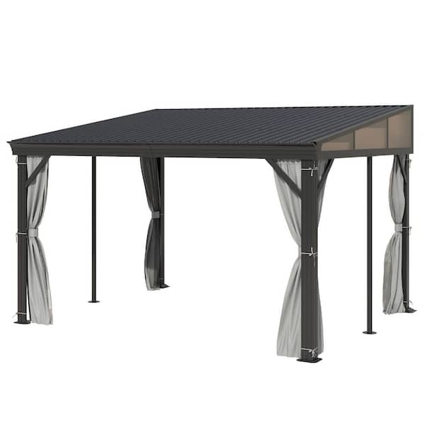 12 ft. x 16 ft. Aluminum Lean to Gazebos Pergola with Sloping Roof, Outdoor Wall-Mounted for Patio