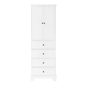 White Storage Cabinet with 2-Doors and 4-Drawers, Adjustable Shelf for Bathroom, Office
