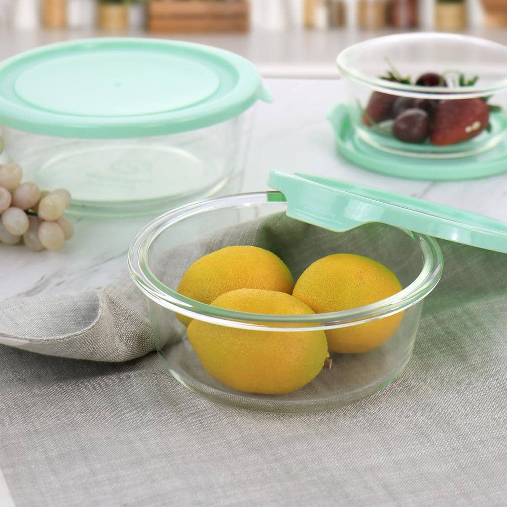 Mint Green Glass Storage Bowl Set with Lids, 3-Piece
