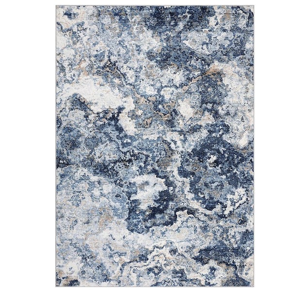 Blue 10 ft. x 13 ft. Abstract Washable Print Anti-stain Anti-slip for Living Room Bedroom Home DecorArea Rug