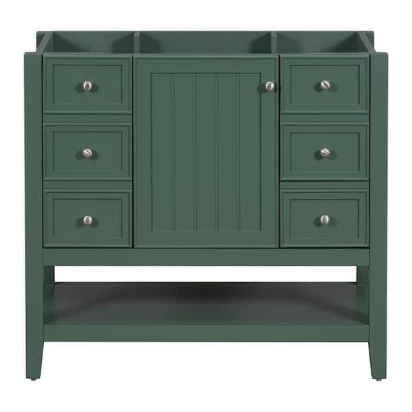 Unbranded 35.5 in. W x 18 in. D x 32.9 in. H Bath Vanity Cabinet without Top with One Cabinet and Three Drawers in Green