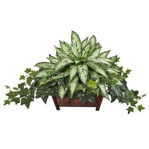 Indoor Silver Queen and Ivy Artificial Plant in Decorative Planter