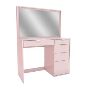 Marylan Rose Pink Makeup Vanity Dressing Table, 5- Drawer Aluminum Handles