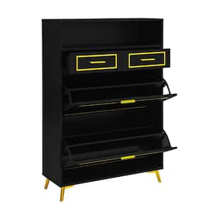 47.2 in. H x 31.5 in. W Black Wood Shoe Storage Cabinet with 2 Flip Drawers, 2 Slide Drawers, 1 Shelf
