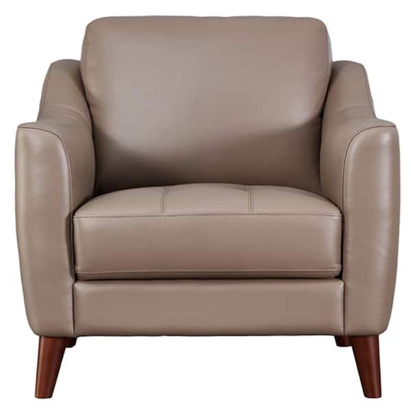 Hydeline Ersa Taupe Top Grain Leather Arm Chair with Memory Foam