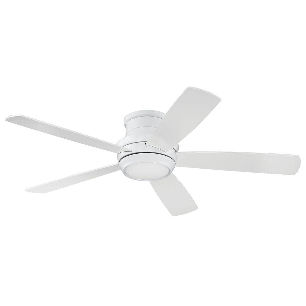 52 in. White Finish with White Blades Flush Mount Standard Ceiling Fan w/ Integrated LED Light & Remote Control Included price history on PriceWatchPro