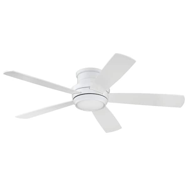 52 in. White Finish with White Blades Flush Mount Standard Ceiling Fan w/ Integrated LED Light & Remote Control Included
