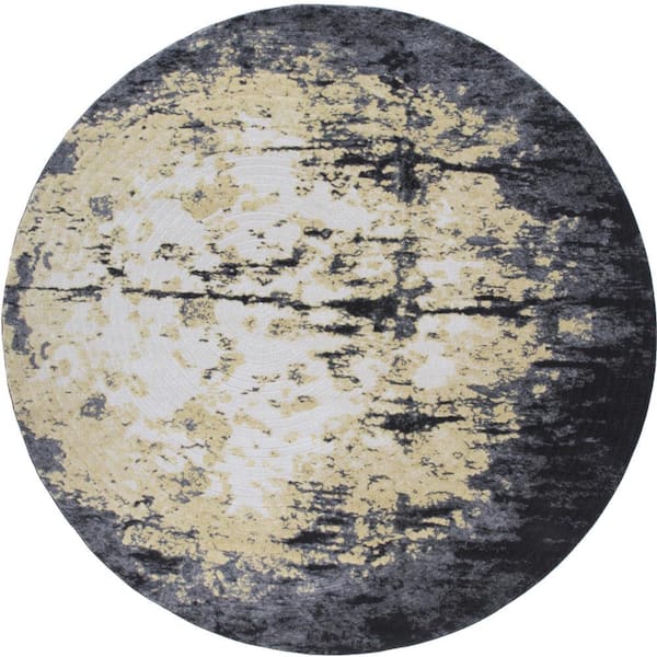 Weave & Wander Milania Charcoal 8 ft. x 8 ft. Round Abstract Area Rug