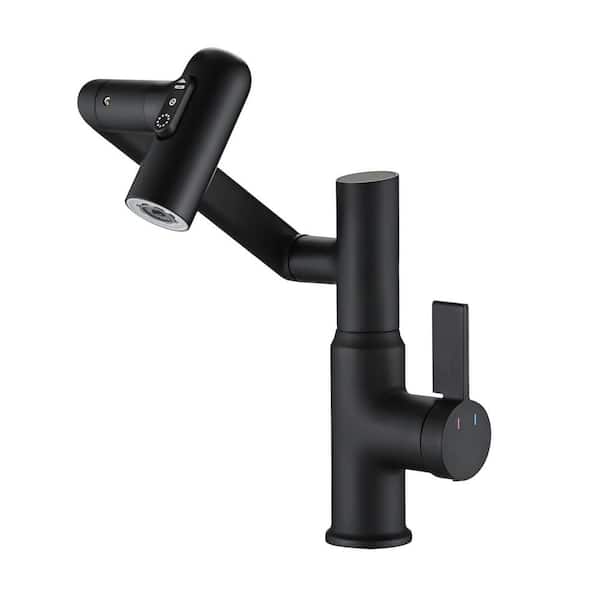 AIMADI Single Handle Single Hole Temperature Display Bathroom Faucet with Rotating Spout Brass Bathroom Sink Tap in Matte Black