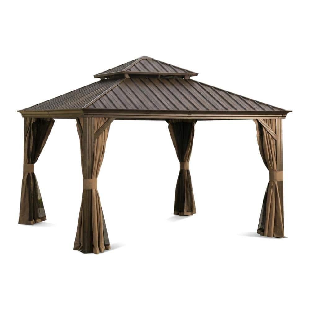 13 ft. x 13 ft. Brown Metal Outdoor Gazebo with Double Roof, Curtain and Netting for Patio Deck Backyard price history on PriceWatchPro