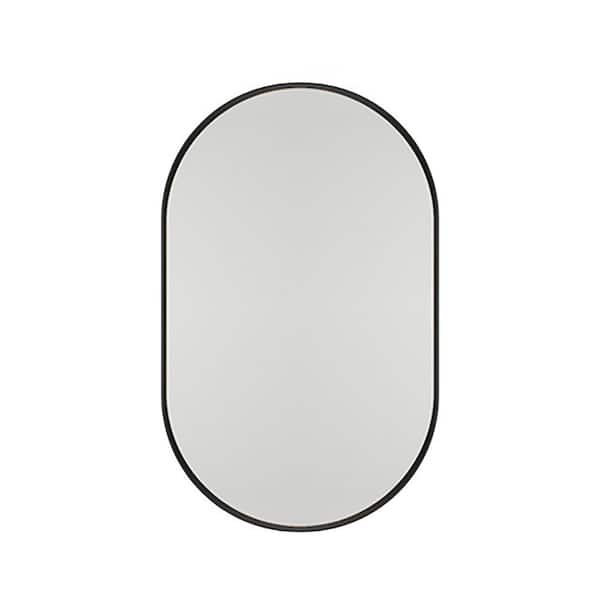 20.5 in. W x 34 in. H Oval Matte Black Metal Medicine Cabinet with Mirror