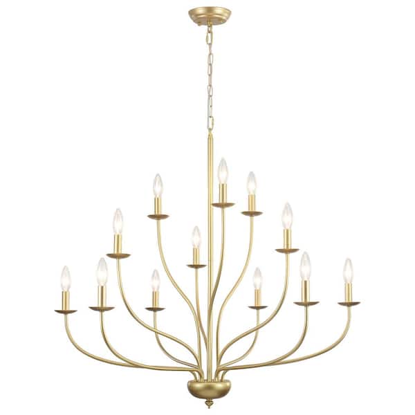 12 - Light 3-Tier Gold Dimmable Classic/Traditional Chandelier Kitchen Island with no Bulbs Included