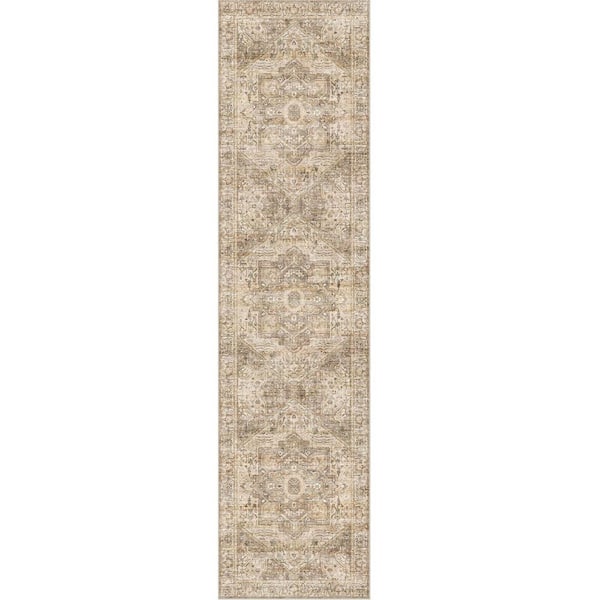 Datura Gold Brown 2 ft. x 6 ft. Oriental Vintage Medallion Runner Rug