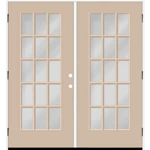 Reliant 64 in. x 80 in. FullLite 15L-SDL ClearGlass RHOS Sndstone Finish Fiberglass Double Prehung Front Door 4 in. Jamb