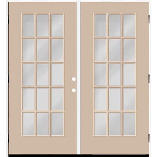 Reliant 64 in. x 80 in. FullLite 15L-SDL ClearGlass RHOS Sndstone Finish Fiberglass Double Prehung Front Door 4 in. Jamb