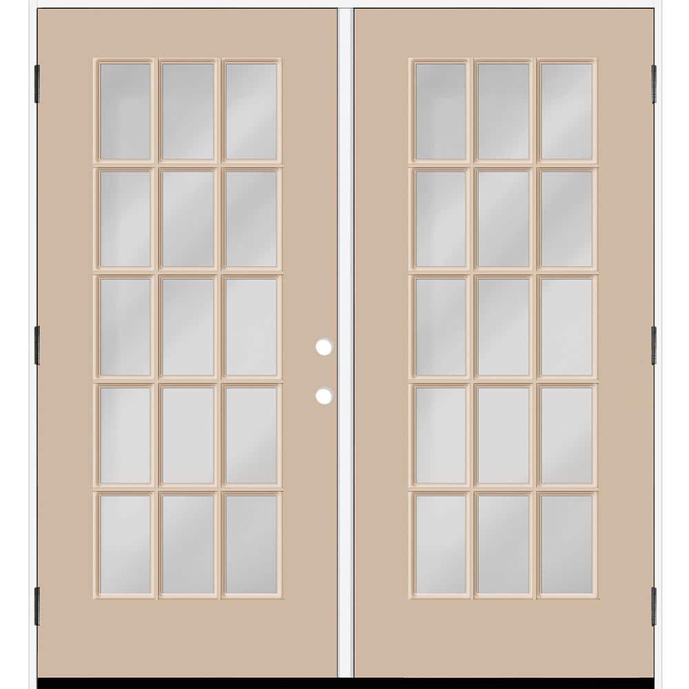 Reliant 64 in. x 80 in. Full Lite 15L-SDL Clear Glass RHOS Sandstone Fiberglass Double Prehung Front Door 6 in. Jamb price history on PriceWatchPro