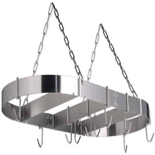 Unbranded Stainless Steel Oval Pot and Pans Hanging Kitchen Storage Rack, Silver Dish Rack