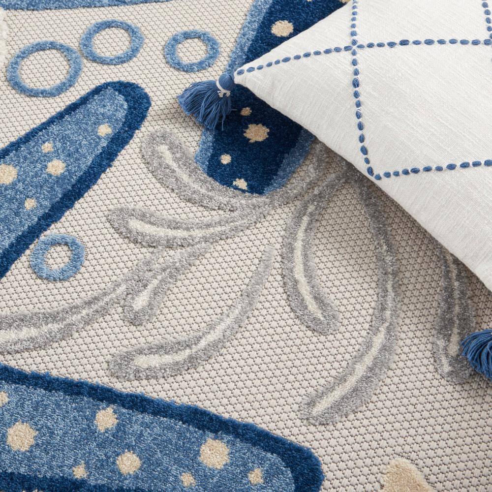 Coastal Breeze Blue/Grey Geometric Indoor/Outdoor Area Rug 6' x 9'