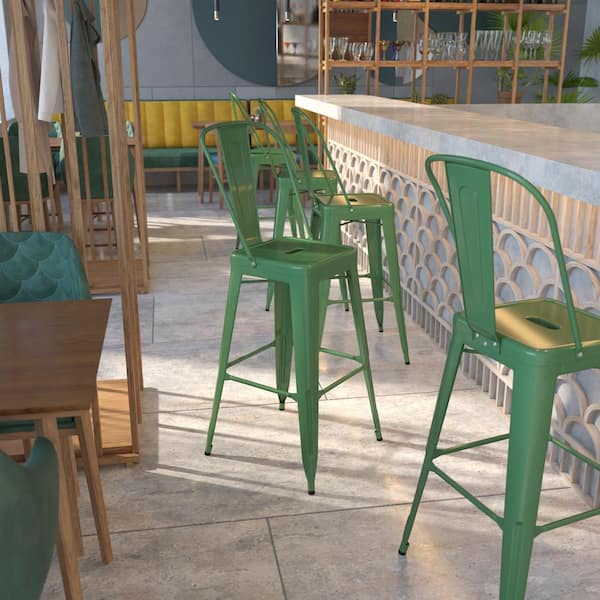 30.25 in. Green Metal Bar Stool
