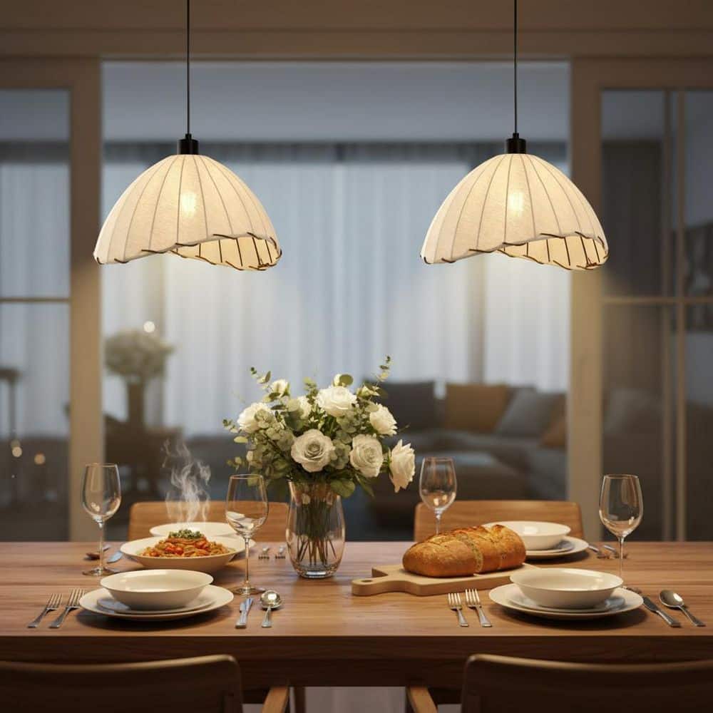 1-Light BOHO Black and White Umbrella Rattan Pendant Light, Hanging Lamp for Dining Rooms, Bedrooms or Cafes (2-Pack)