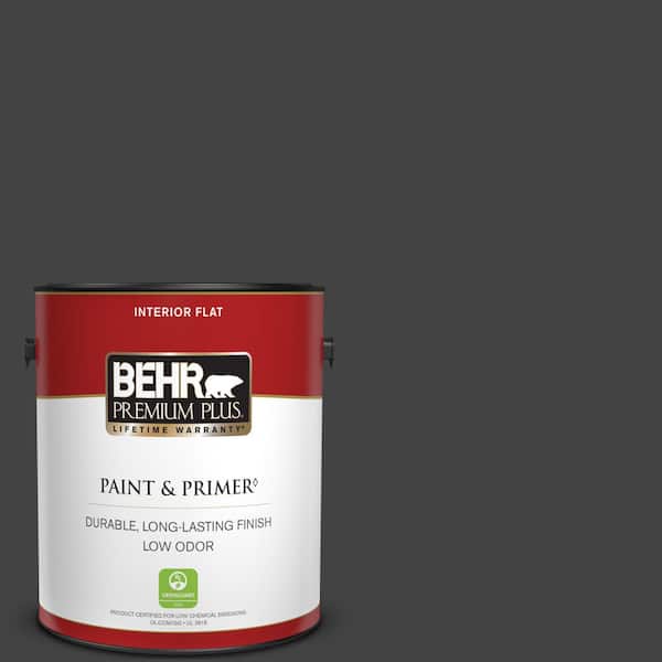 BEHR PREMIUM PLUS 1 gal. #S-H-790 Black Suede Flat Low Odor Interior Paint & Primer