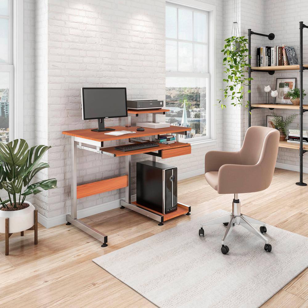 Heavy-Duty Woodgrain Computer Desk with Steel Frame and Keyboard Tray