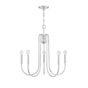 25 in. W x 25 in. H 5-Light Chrome Chandelier with Curved Arms