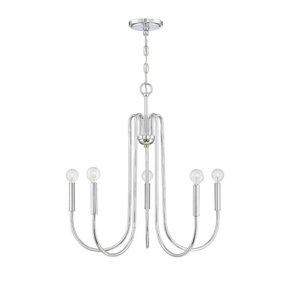 Savoy House 25 in. W x 25 in. H 5-Light Chrome Chandelier with Curved Arms