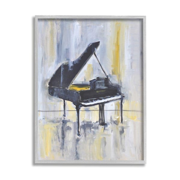 Stupell Industries "Distressed Grand Piano Instrument Blue Gold" by Allayn Stevens Framed Typography Wall Art Print 16 in. x 20 in.